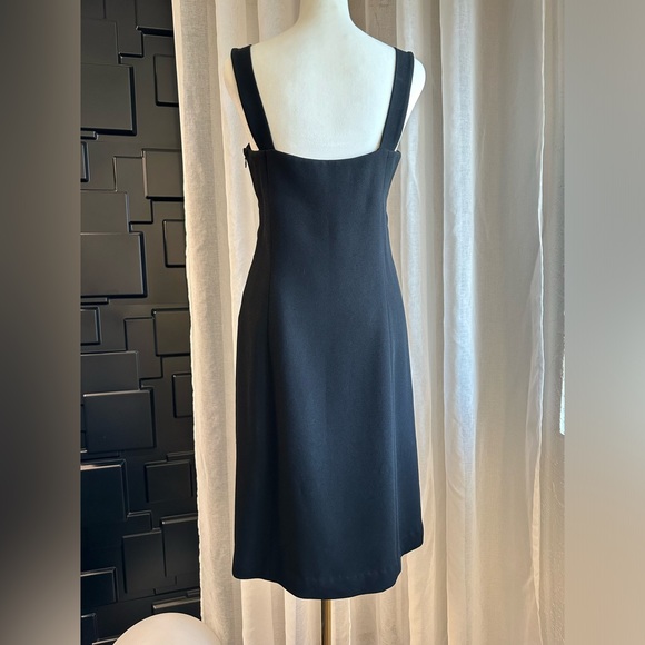 MaxMara black midi dress with leather trim 8 square neckline lbd - Picture 4 of 12